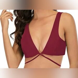 SherryDC Bikini Swimsuit Top Front Tie Wrap Around Wine Red/Burgundy Size M NWT